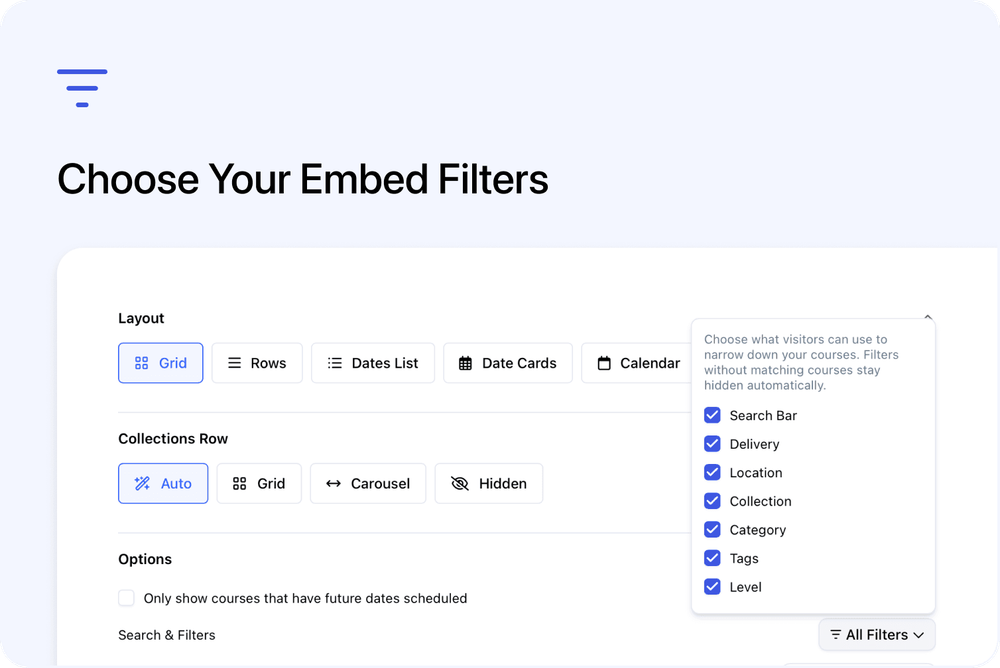 🎛️ Choose Your Course Embed Filters