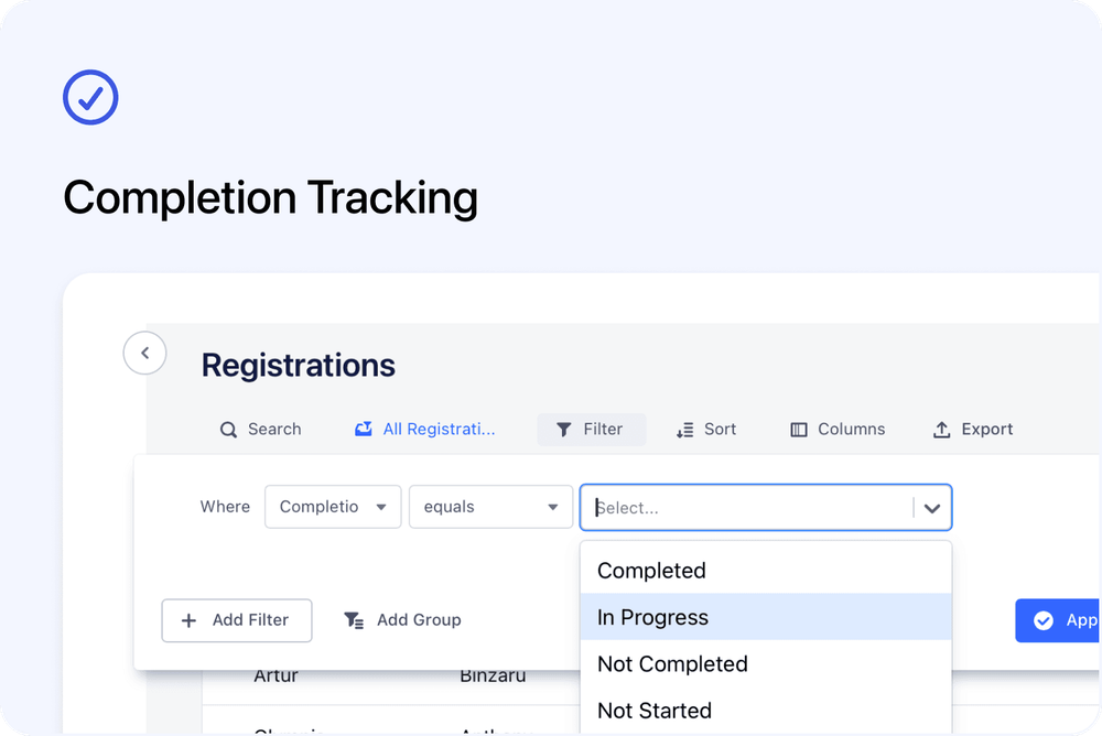 ✅ Track Course Completion for Every Registration
