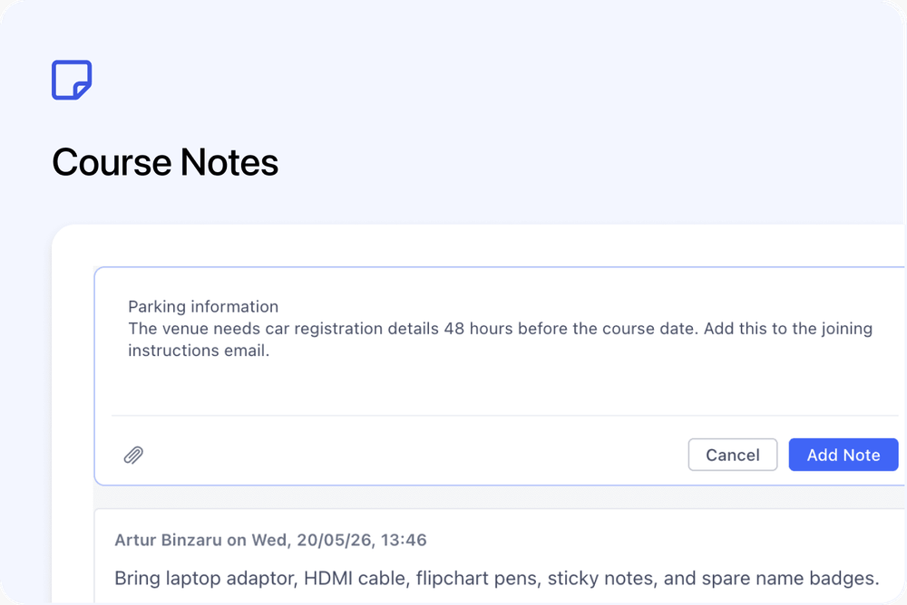 📝 Notes on Courses and Course Dates