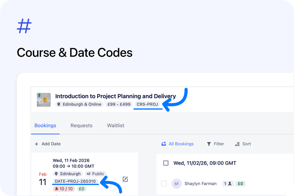 🆔 Course & Date Codes