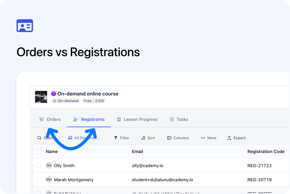 👥 Registrations Are Now Separate from Orders