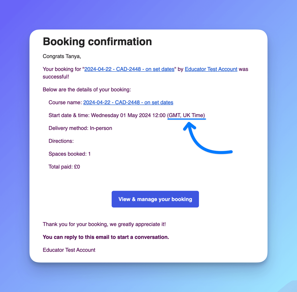 Email Time Zone Update