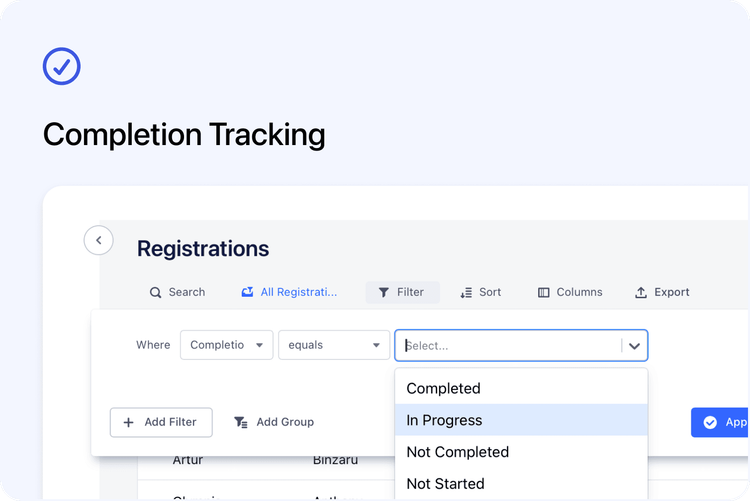 ✅ Track Course Completion for Every Registration
