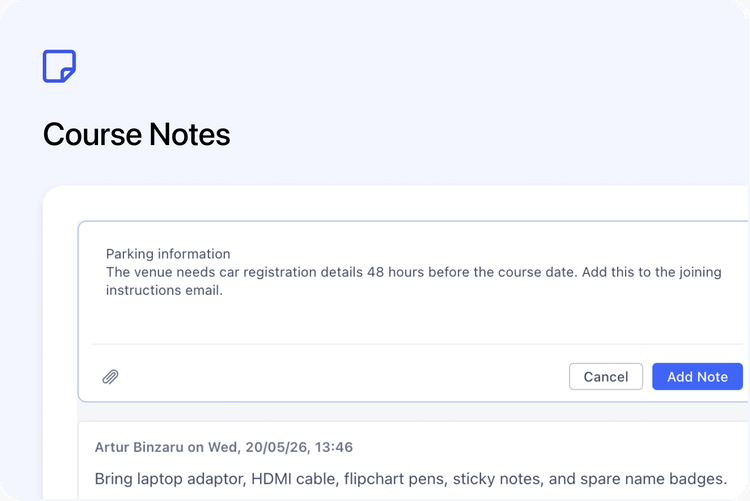 📝 Notes on Courses and Course Dates