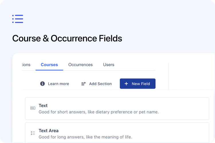 🧩 Custom Fields for Courses and Occurrences