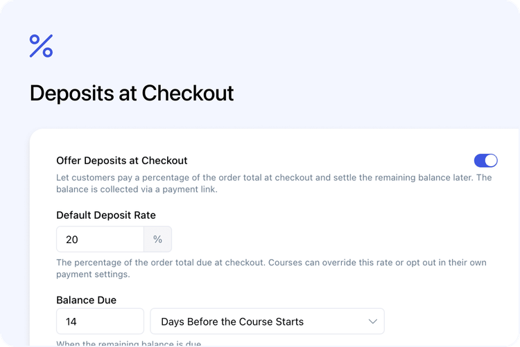 💳 Deposits at Checkout