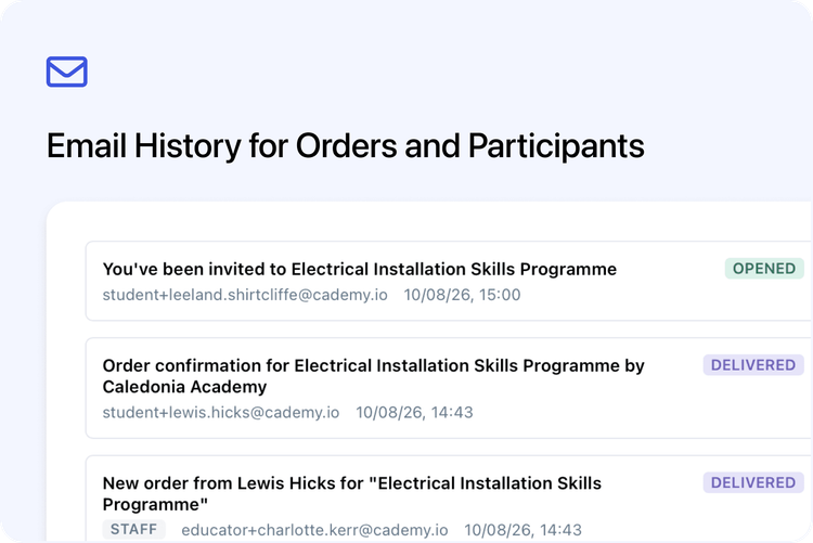 📨 Email History for Orders and Participants