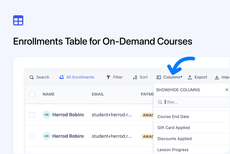📋 Enrollments Table for On-Demand Courses