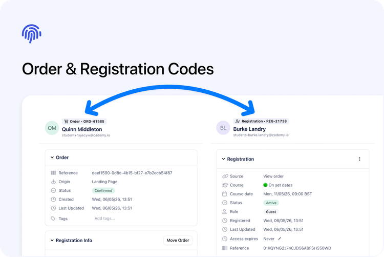 🆔 Order & Registration Codes