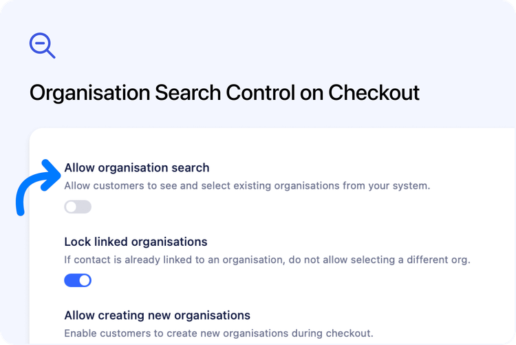 πOrganisation Search Control on Checkout