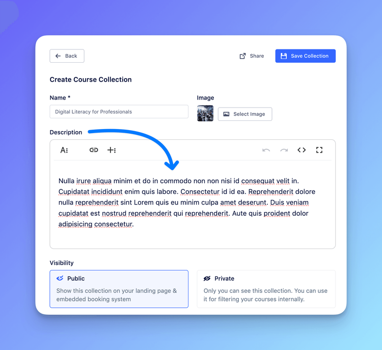 Adding Detailed Descriptions to Course Collections