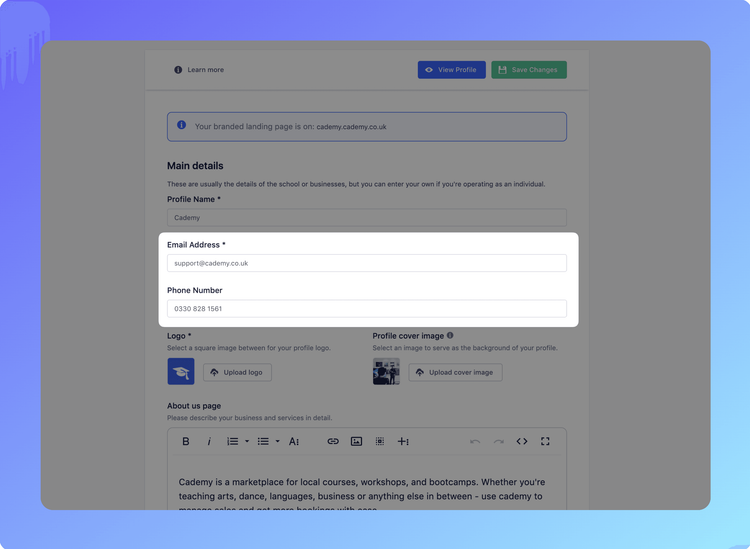 Profile Email & Phone numbers